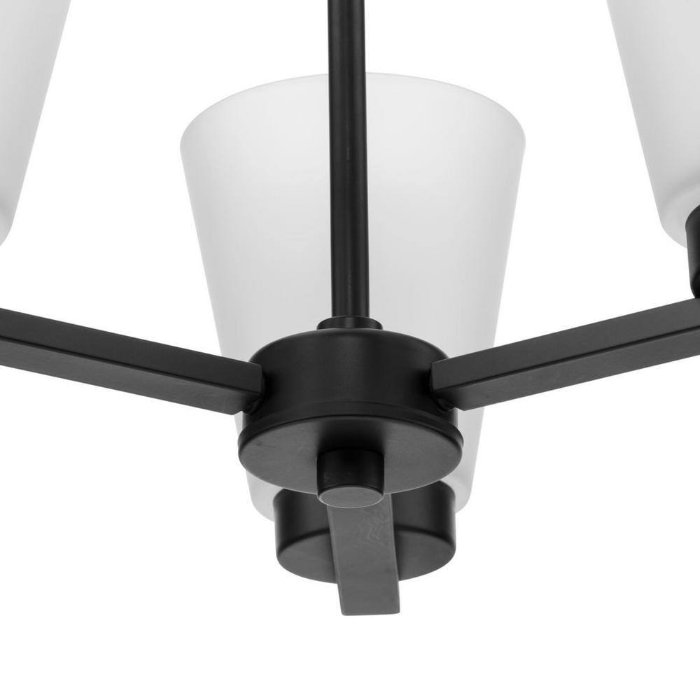 Matte Black Steel 3-Light Chandelier with Etched Glass Shades