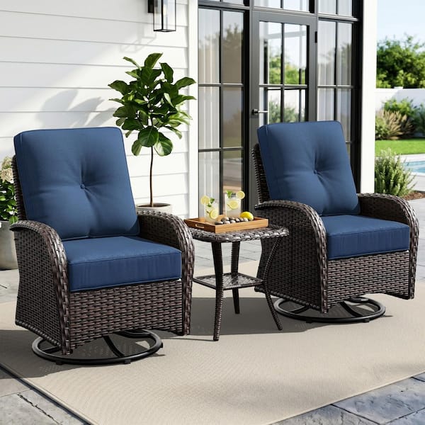 JOYSIDE 3-Pcs Dark Brown Wicker Outdoor Rocking Chair Patio