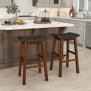 31 in. Black Backless Wood Bar Stool Counter Stool with Faux Leather Seat (Set of 2)