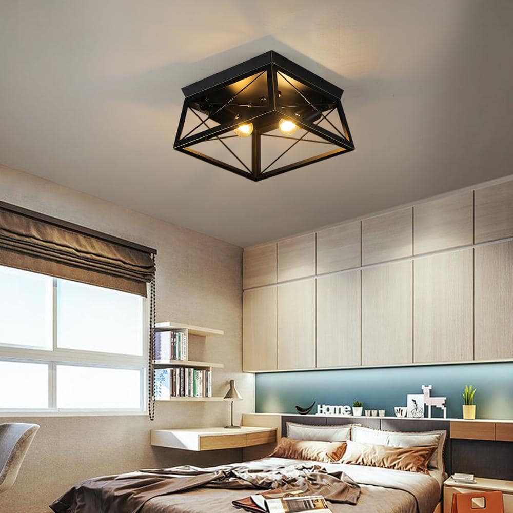 Briarwood Textured Black Farmhouse Flush Mount Ceiling Light 12"