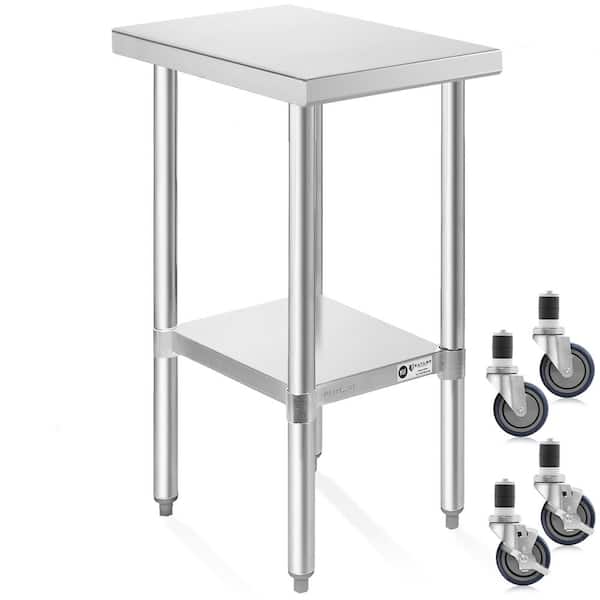 KUTLER 24 in. x 12 in. Stainless Steel Kitchen Prep Table with Bottom Shelf and Casters