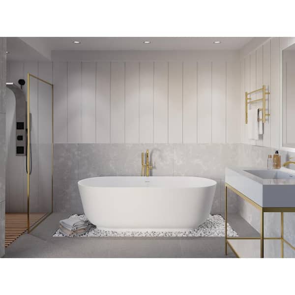 Sabbia Series 71 in. x 32 in. Flat Bottom Solid Surface Freestanding Soaking Bathtub with Center Drain in Matte White