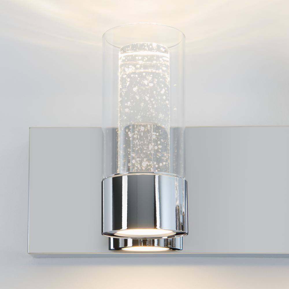 Chrome Rectangular Glass 2-Light LED Bathroom Vanity Fixture