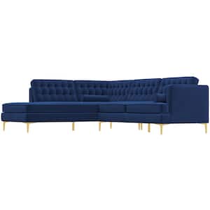 Clarissa 102 in. W Square Arm 2-piece L-Shaped Velvet Modern  Left Facing Corner Sectional Sofa in Navy Blue (Seats 4)