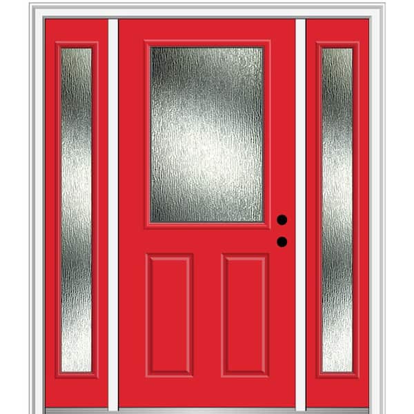MMI Door Rain Glass 68.5 in. x 81.75 in. Left-Hand Inswing 1/2 Lite Painted Red Saffron Prehung Front Door on 4-9/16 in. Frame