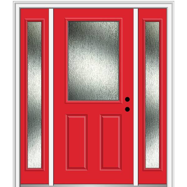 MMI Door 64 in. x 80 in. Left-Hand Inswing Rain Glass Red Saffron Fiberglass Prehung Front Door on 4-9/16 in. Frame