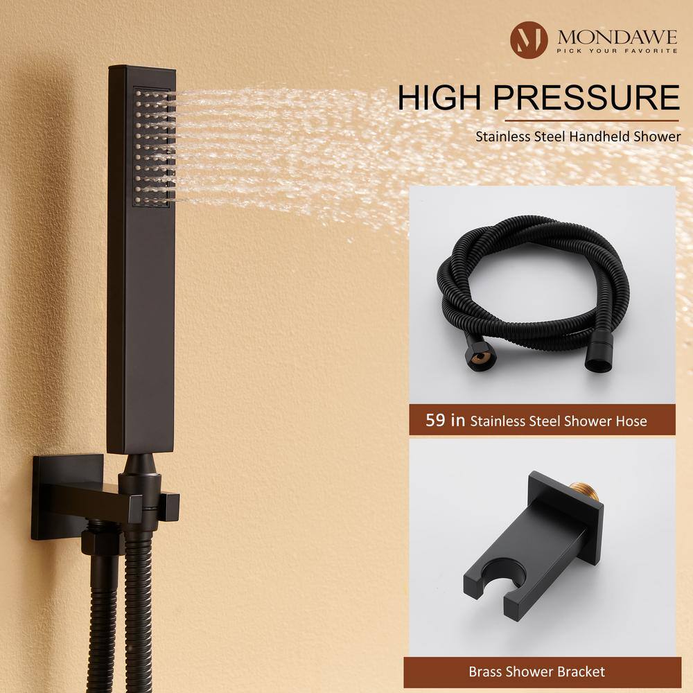 Matte Black 12-Inch Stainless Steel Multi-Head Wall Mounted Shower System