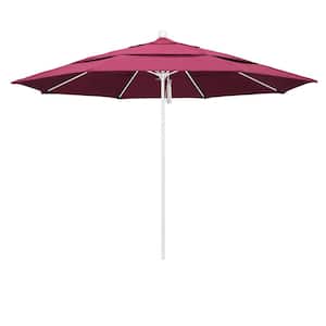 11 ft. White Aluminum Commercial Market Patio Umbrella with Fiberglass Ribs and Pulley Lift in Hot Pink Sunbrella