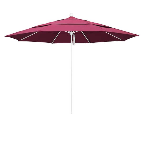California Umbrella 11 ft. White Aluminum Commercial Market Patio Umbrella with Fiberglass Ribs and Pulley Lift in Hot Pink Sunbrella