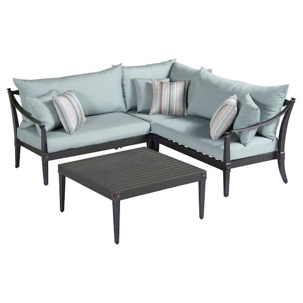 RST Brands Astoria 4-Piece Patio Corner Sectional and Conversation Table Set with Bliss Blue Cushions