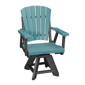 Adirondack Series Black Frame Swivel High Density Resin Outdoor Dining Chair in Aruba Blue Seat (Set of 1)