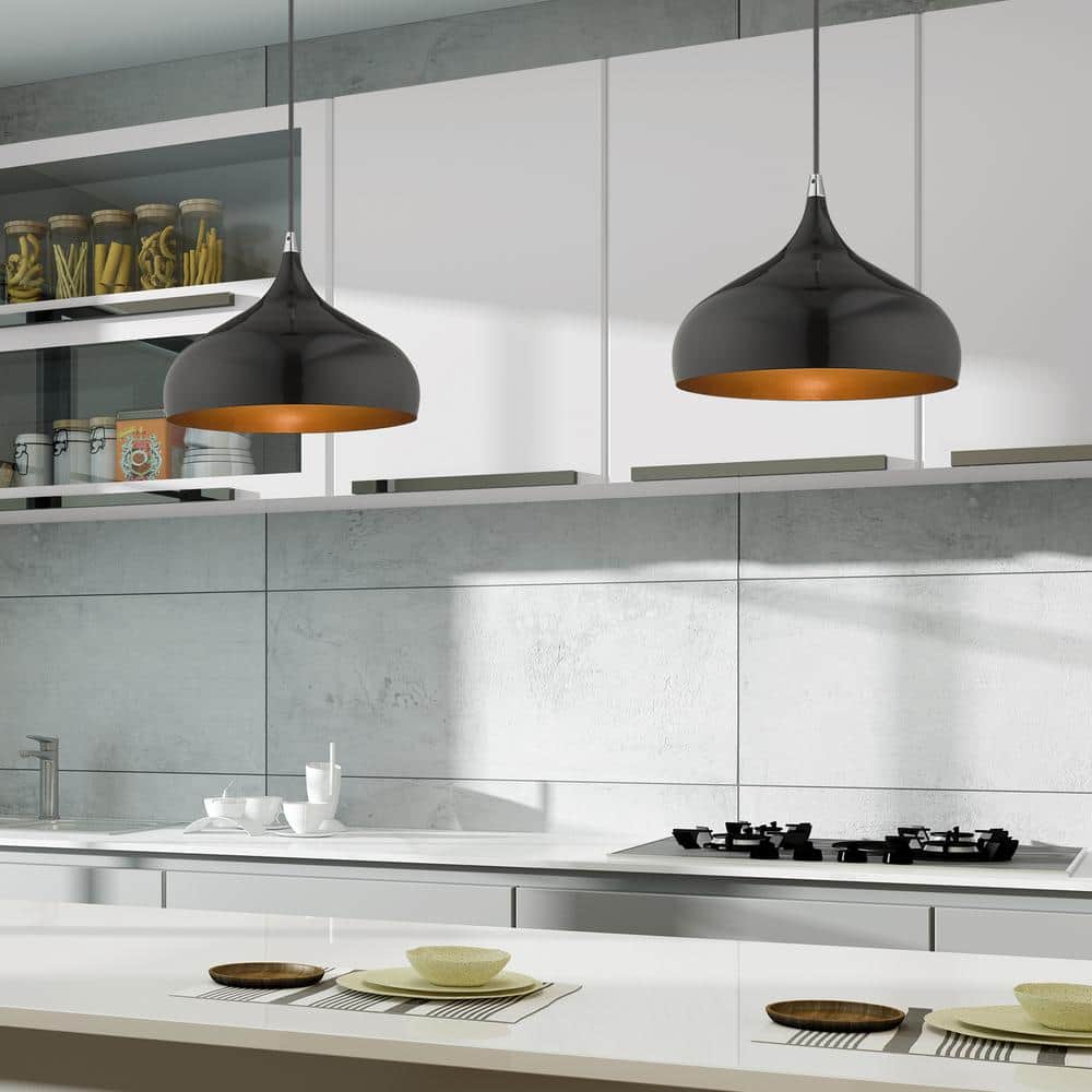 Sleek Shiny Black Mini Pendant with Gold Interior Finish