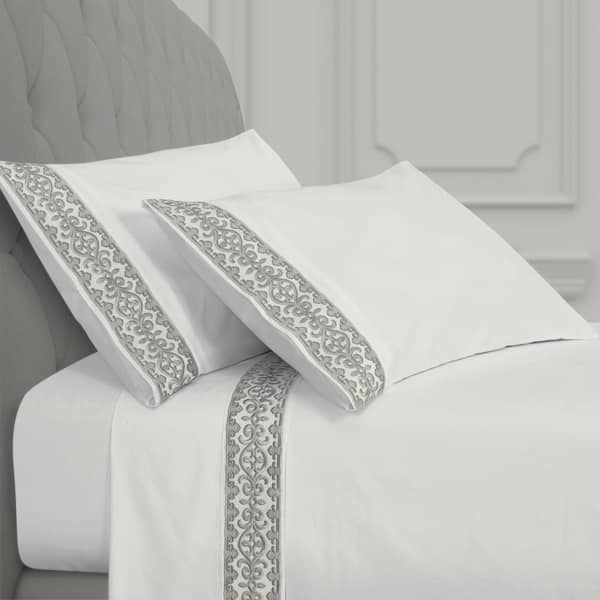 J QUEEN NEW YORK INC Makayla 4-Pieces Silver Cotton California King Sheet Set