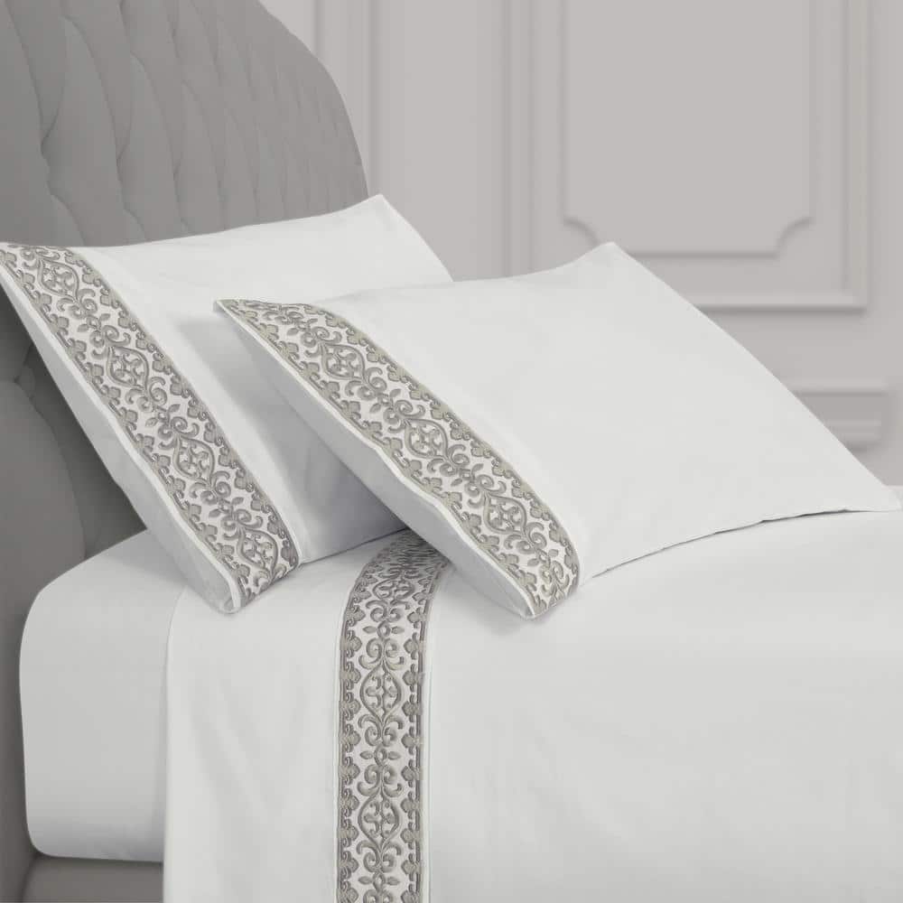 Makayla 4-Pieces Silver Cotton California King Sheet Set