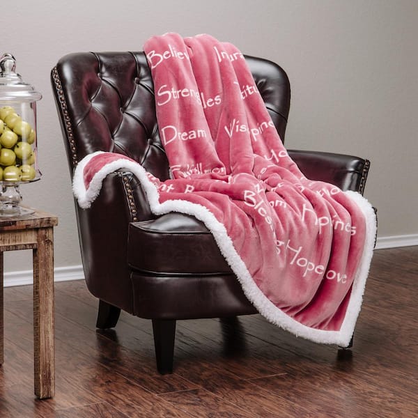 CHANASYA Harmony Pink Love Joy Inspiring Reversible Sherpa Gift Polyester Throw Blanket - 50 in. x 65 in.