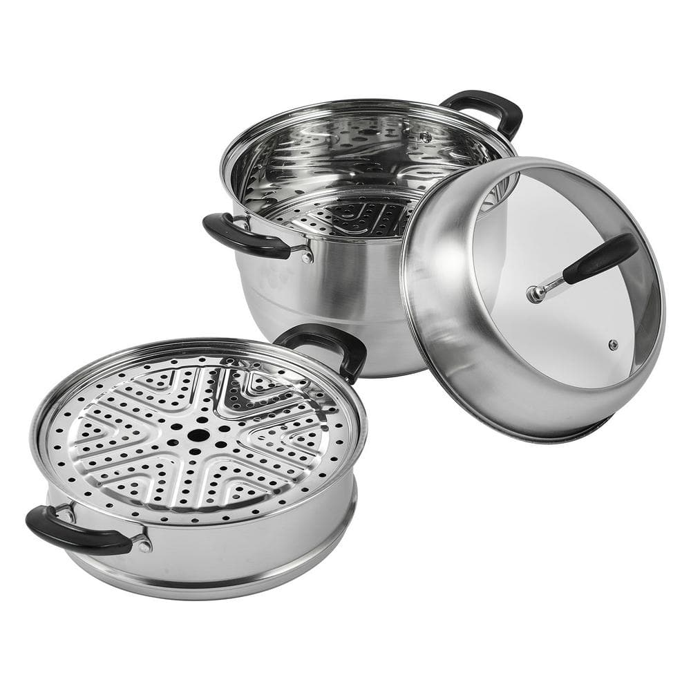 VEVOR Steamer Pot 11 in. 3 Tier Steamer Pot with 8.5 qt. Stock Pot Stainless Steel Vegetable Steamer and 2 Steaming Tray