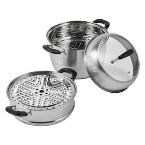 Steamer Pot 11 in. 3 Tier Steamer Pot with 8.5 qt. Stock Pot Stainless Steel Vegetable Steamer and 2 Steaming Tray