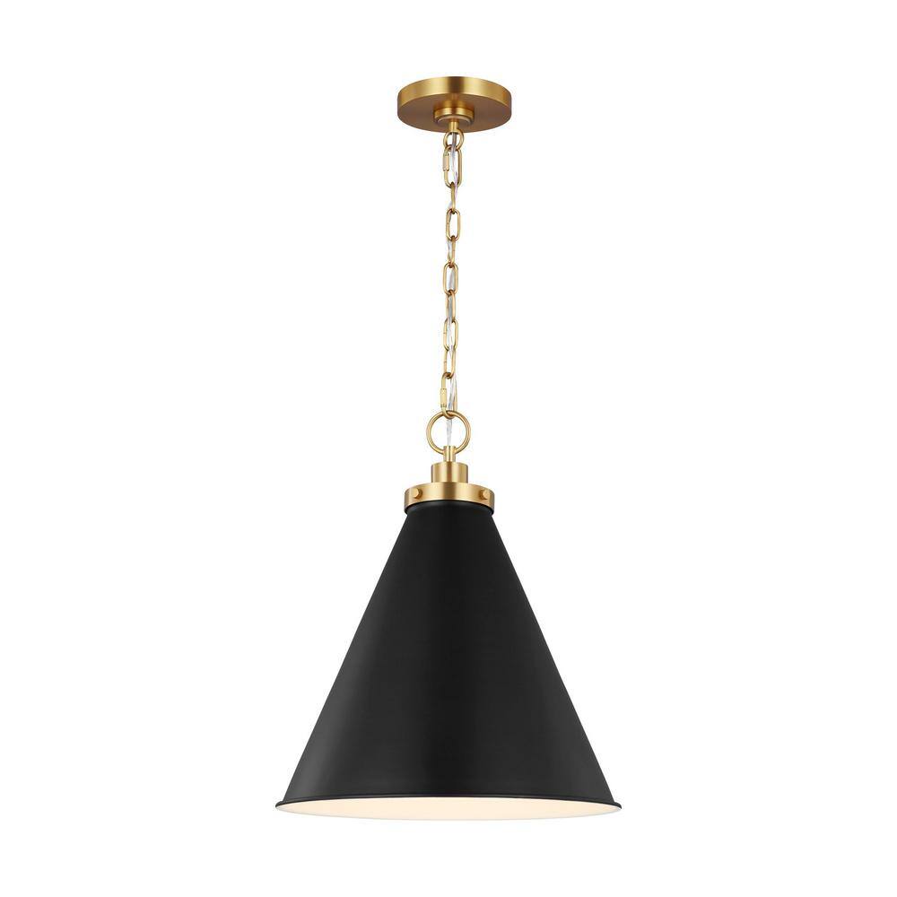 Midnight Black and Brass Cone Pendant Light