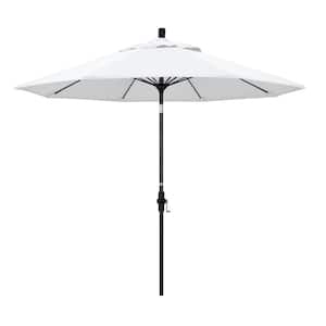 9 ft. Matted Black Aluminum Market Patio Umbrella with Fiberglass Ribs Collar Tilt Crank Lift in Natural Sunbrella