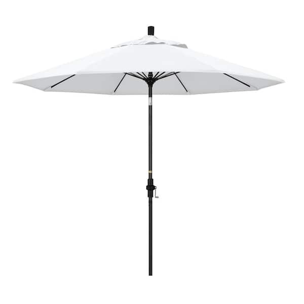 California Umbrella 9 ft. Matted Black Aluminum Market Patio Umbrella with Fiberglass Ribs Collar Tilt Crank Lift in Natural Sunbrella