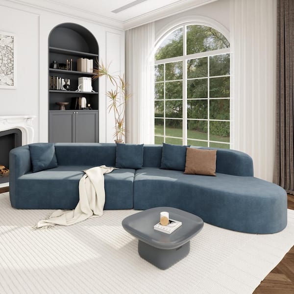 Harper & Bright Designs 125.8 in. 2-Piece Polyester Modern Large Sectional Sofa in Blue with 3 Pillows, No Assembly Required