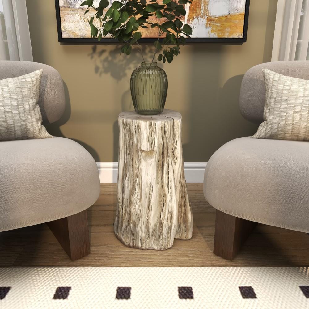 Silver Tree Trunk Inspired Round Fiberglass Accent Stool 13" x 19"