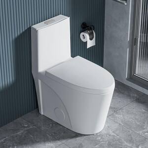 1-Piece 1.1/1.6 GPF Dual Flush Elongated Ceramic Toilet in White with Soft Close