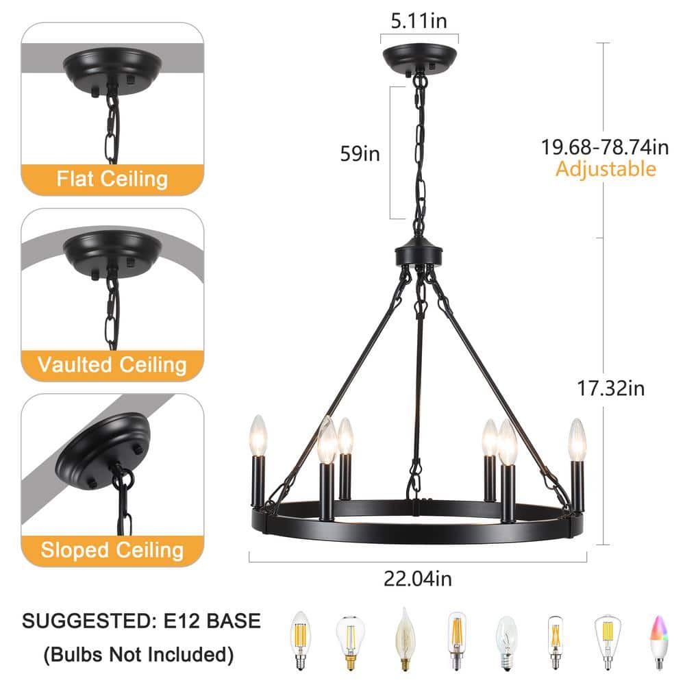 22-Inch Black Rustic Wagon Wheel Candle Chandelier