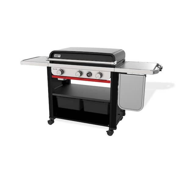 Slate Griddle 3-Burner Propane Gas 30 in. Flat Top Grill in Black with Extendable Side Table and Grill Cover