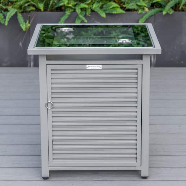 Leisuremod Walbrooke Grey Outdoor Patio Square Tank Holder with Slats Design