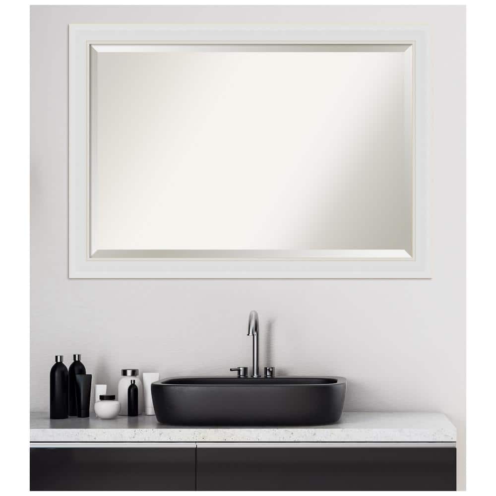 Flair Soft White Satin Finish Rectangular Beveled Bathroom Mirror