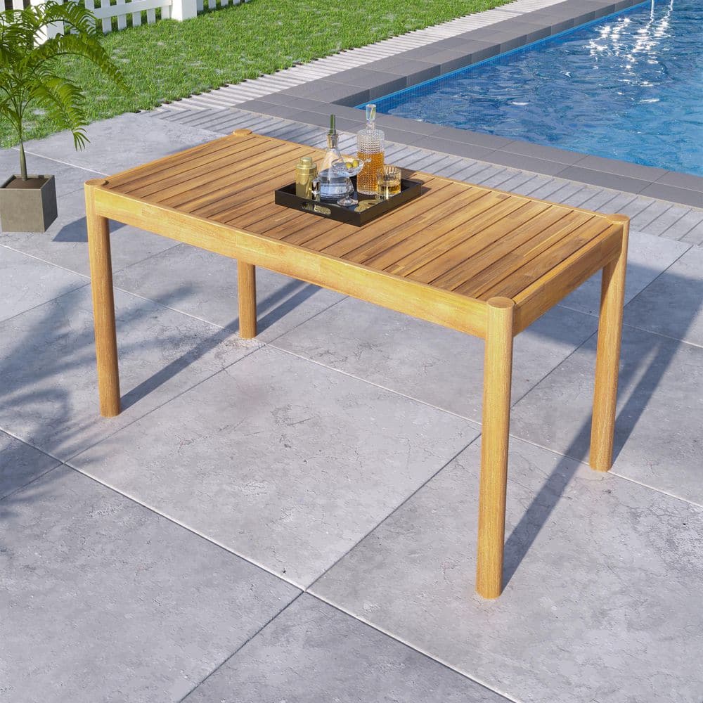 Light Teak Rectangle Acacia Wood Outdoor Patio Dining Table