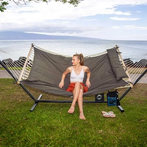 Atesun 12 ft. Free Standing, 475 lbs. Capacity, Heavy-Duty 2-Person Hammock  with Stand and Detachable Pillow in Dark Grey HDESH015 - The Home Depot