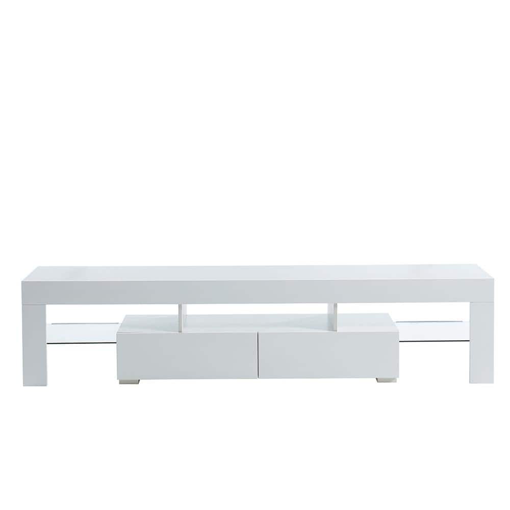 79 in. White Wooden TV Stand with 2 Storage Drawers Fits TVs up to 88 in. 