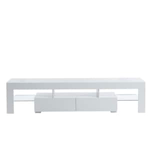 79 in. White Wooden TV Stand with 2 Storage Drawers Fits TV's up to 88 in. with Cable Management