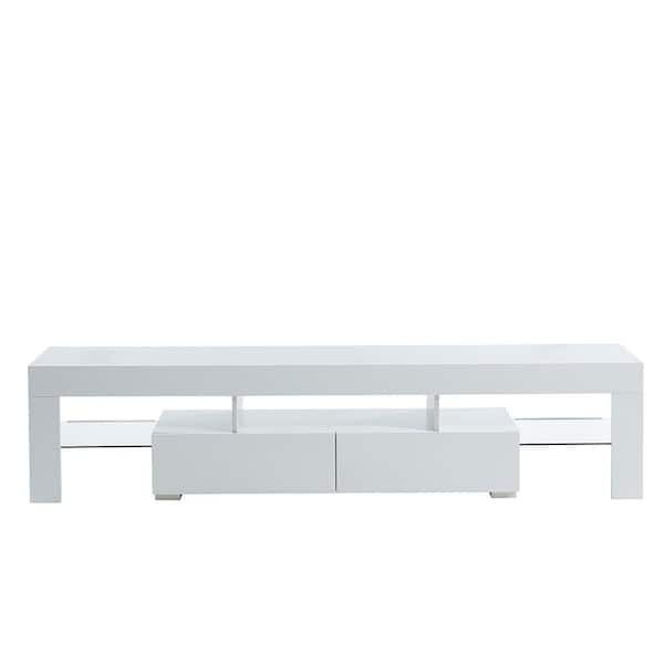 Unbranded 79 in. White Wooden TV Stand with 2 Storage Drawers Fits TV's up to 88 in. with Cable Management