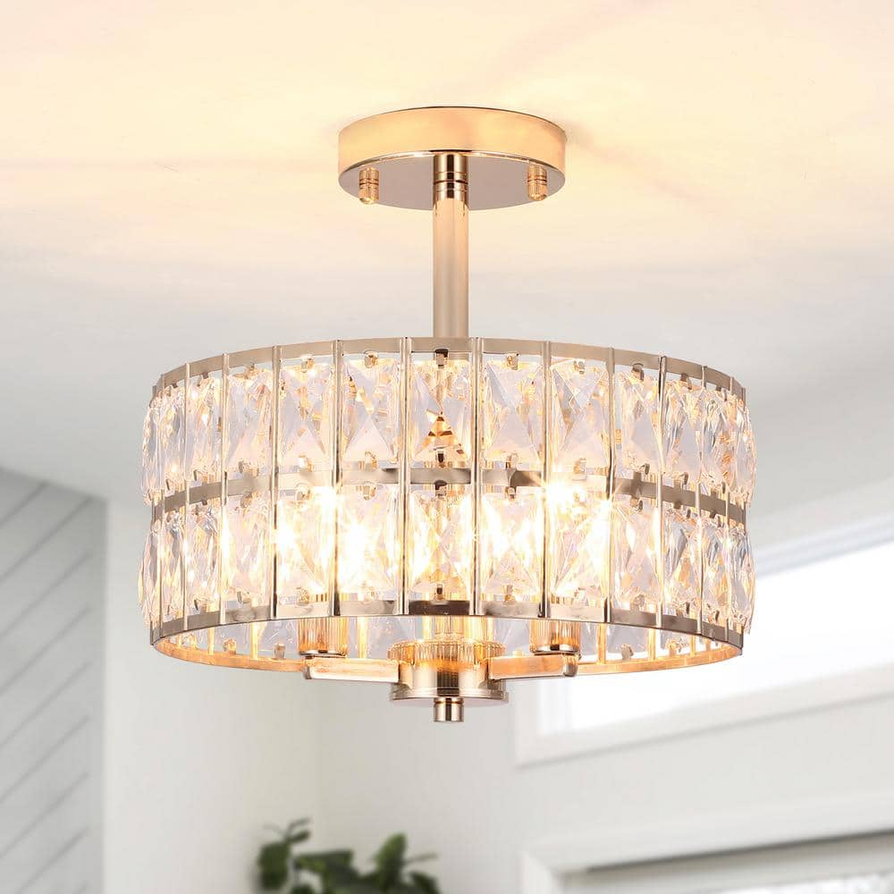 LWYTJO 12.59 in. Koyal 3-Light Round Gold Drum Chandelier Semi Flush ...