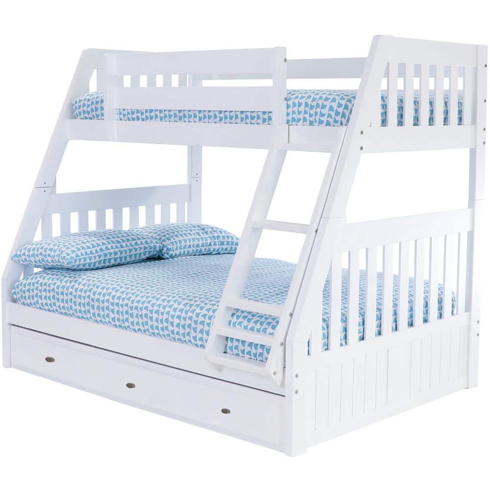 OS Home and Office Furniture Casual Mission White Painted Twin Over Full Bunkbed with 3-Drawers, Casual White -  0219K3-22