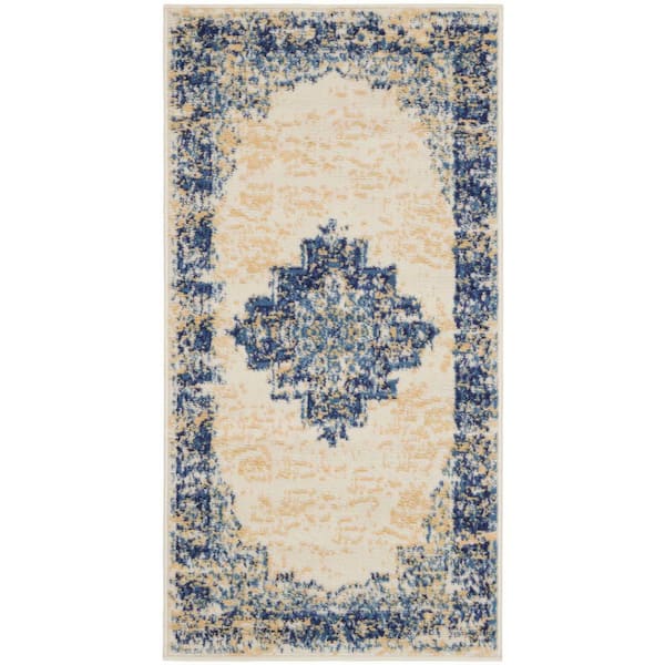 Grafix White doormat 2 ft. x 4 ft. Persian Medallion Transitional Kitchen Area Rug