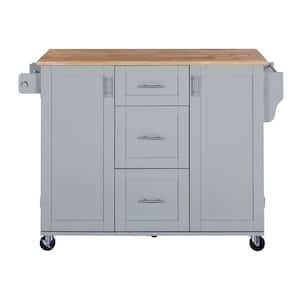 Gray Blue Wood 51.49 in. Kitchen Island with 3-Drawer, 2-Slide-out Shelf and Internal Storage Rack