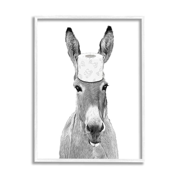 Stupell Industries Donkey Toilet Paper Funny Bathroom by Annalisa Latella 1-Piece White Framed Abstract Giclee Art Print 30 in. x 24 in.