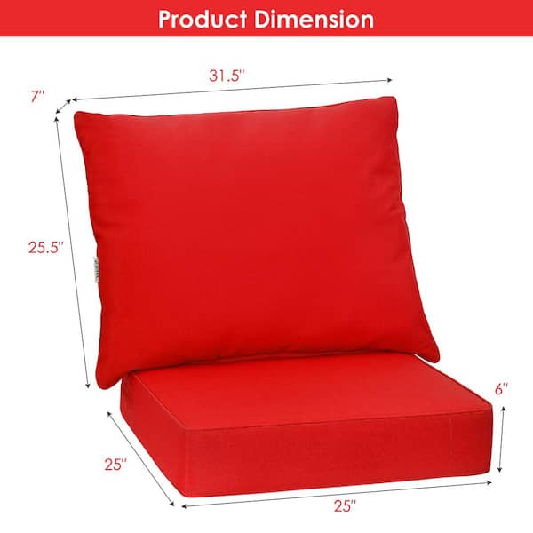 WELLFOR 25 in. x 25 in. 2-Piece Deep Seating Outdoor Lounge Chair Cushion  with Rope Belts in Red HW-HGY-67235RE - The Home Depot