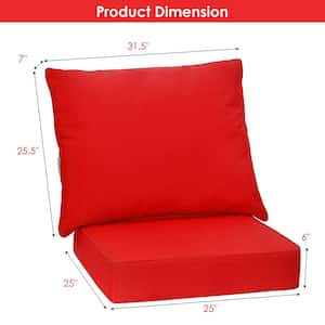 25 in. x 25 in. 2-Piece Deep Seating Outdoor Lounge Chair Cushion with Rope Belts in Red