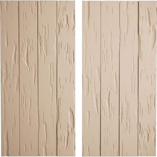 Ekena Millwork 22 in. x 58 in. Timberthane Polyurethane 4-Board Joined Board-n-Batten Pecky Cypress Faux Wood Shutters, No Batten Pair