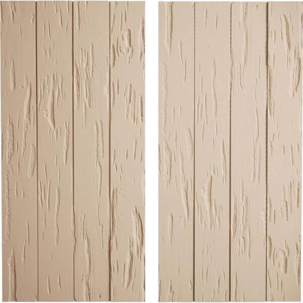 Ekena Millwork 22 in. x 64 in. Timberthane Polyurethane 4-Board Joined Board-n-Batten Pecky Cypress Faux Wood Shutters, No Batten Pair