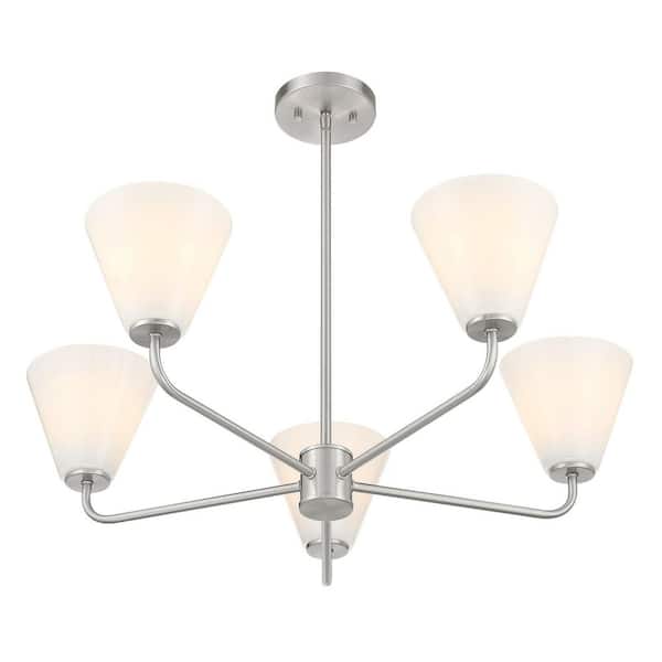 Maxim Lighting New School 28 in. W 5-Light Satin Nickel Chandelier with Satin White Shade