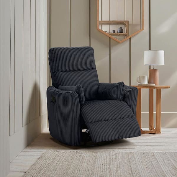 Turbo Black Corduroy Upholstery Manual Swivel Glider Recliner