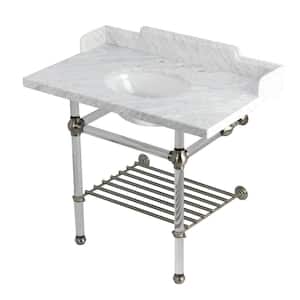 Pemberton 36 in. Marble Console Sink with Acrylic Legs in Marble White Brushed Nickel