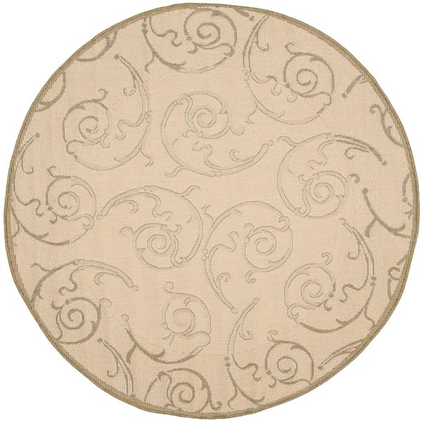 SAFAVIEH Courtyard Natural/Olive 8 ft. x 8 ft. Round Border Indoor/Outdoor Patio  Area Rug
