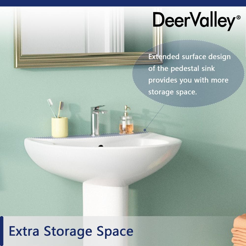 White Ceramic U-Shaped Pedestal Bathroom Sink with Overflow